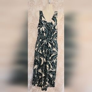 Who What Wear Linen Blend Palm Leaf Culotte Jumpsuit Sleeveless Tie Back Small